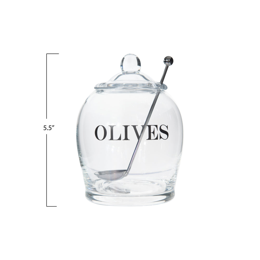 Olives Glass Jar With Slotted Spoon