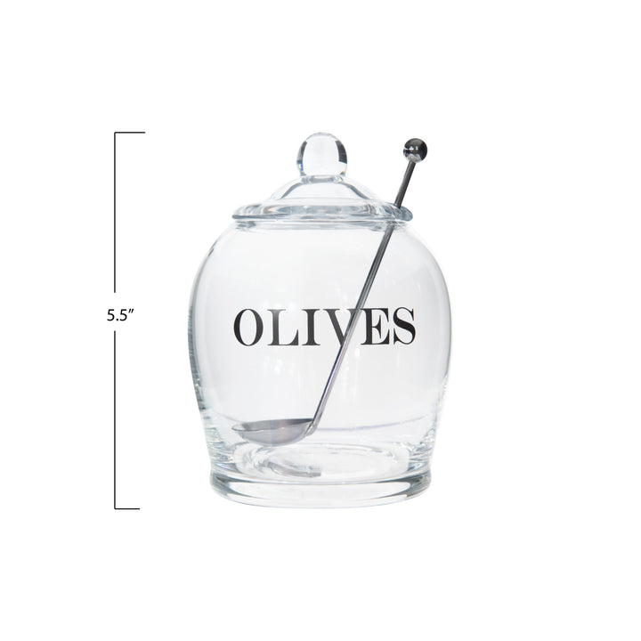 Olives Glass Jar With Slotted Spoon