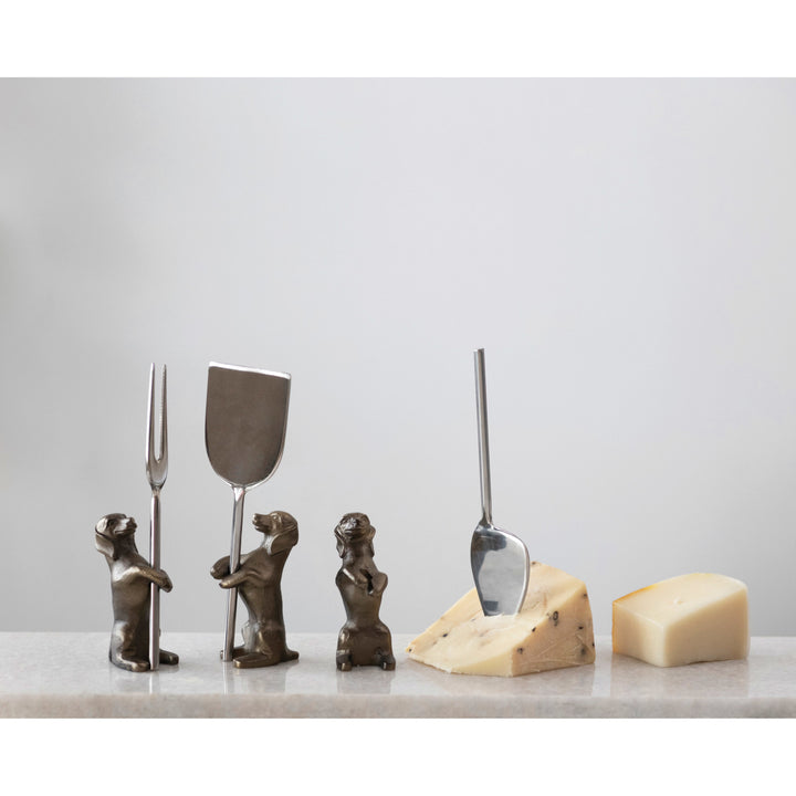 Cheese Knives With Dog Stand Set