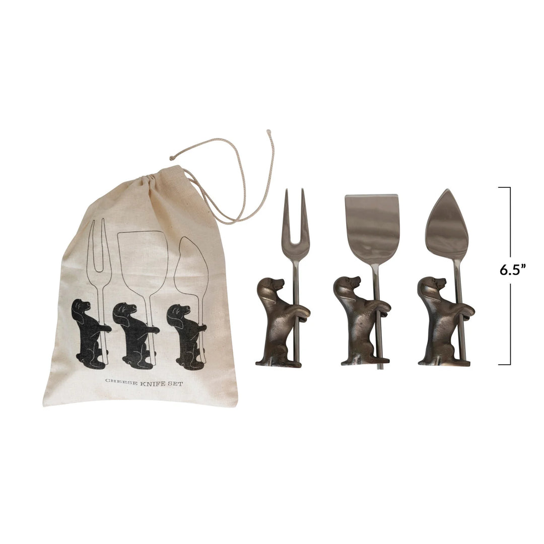 Cheese Knives With Dog Stand Set
