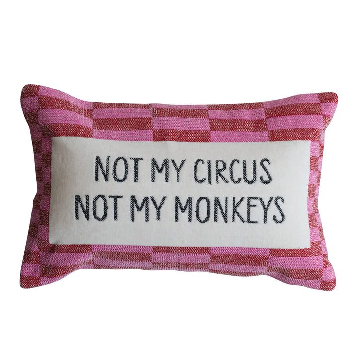 "Not My Circus" Cotton Velvet Embroidered Lumbar Pillow