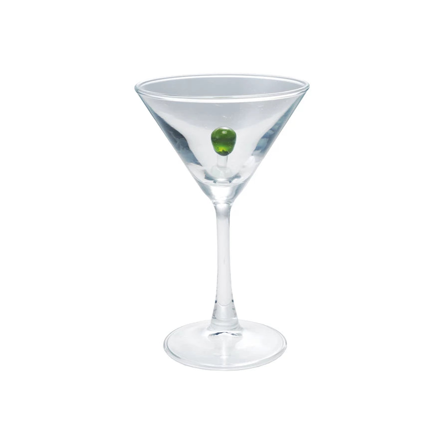 Stemmed Martini Glass With Hand-Blown Olive Inside - Just Fabulous Palm Springs