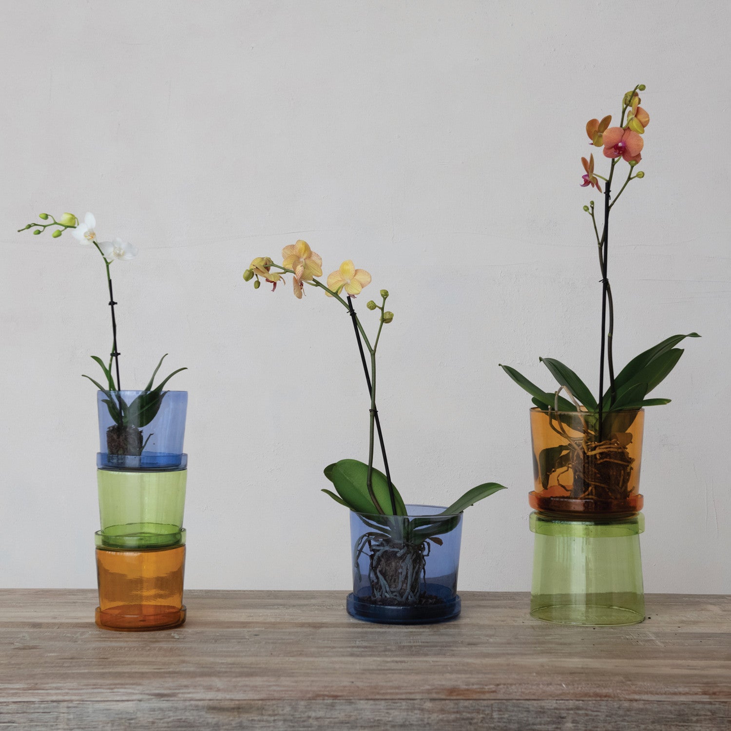 Hand Blown Planter With Saucer - Blue