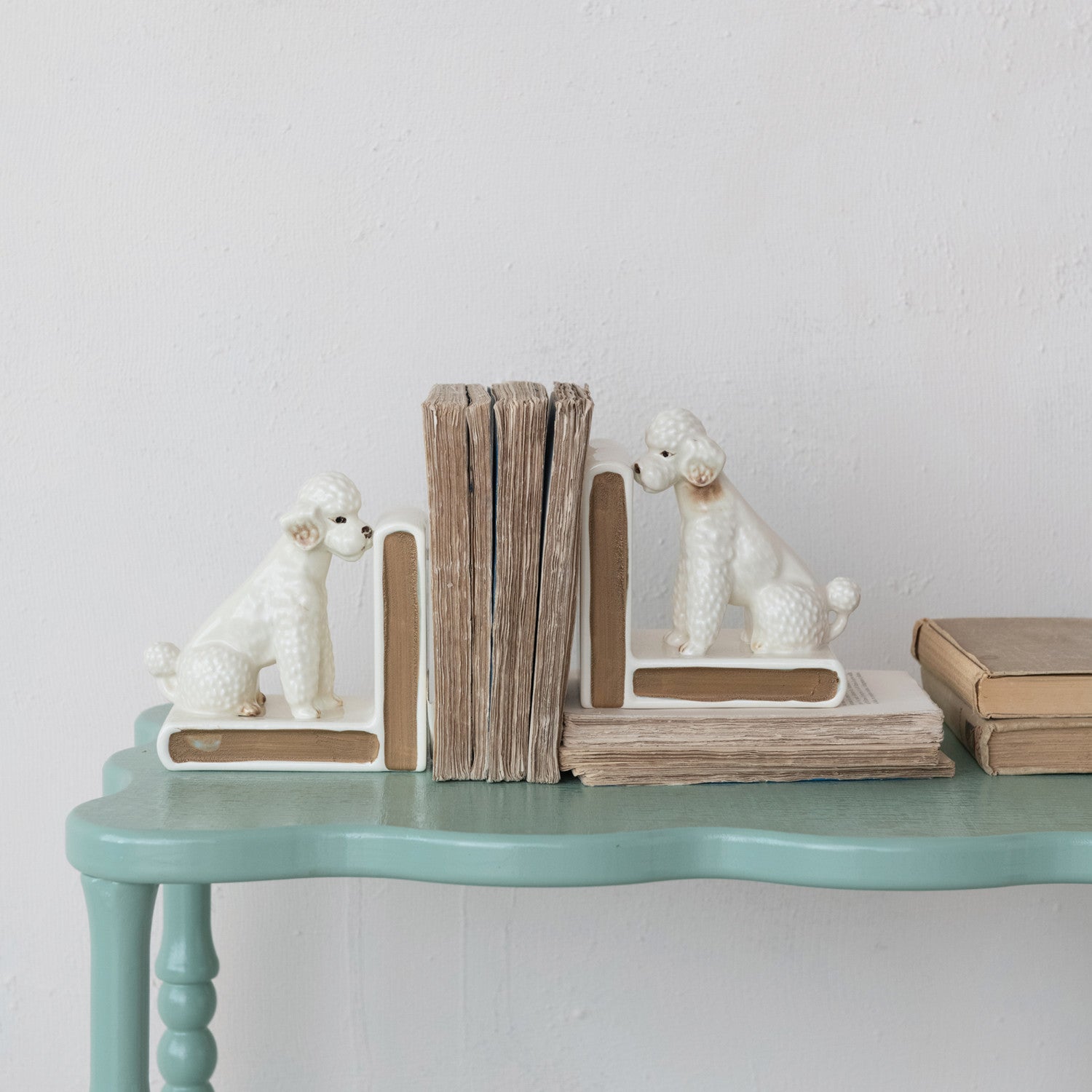 Hand-Painted Stoneware Vintage Poodle Bookends (Set of 2)