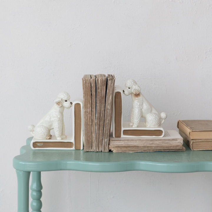 Hand-Painted Stoneware Vintage Poodle Bookends (Set of 2)