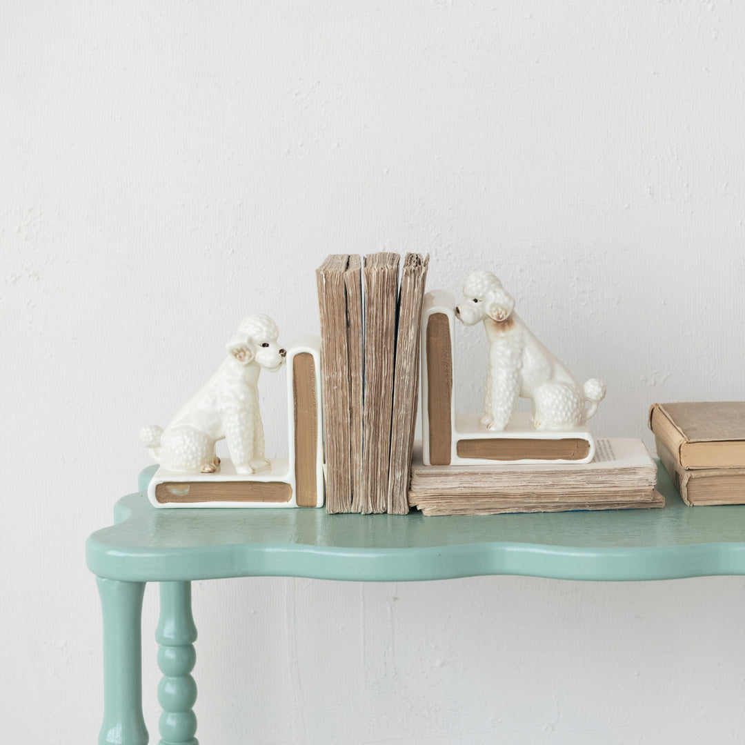 Hand-Painted Stoneware Vintage Poodle Bookends (Set of 2)