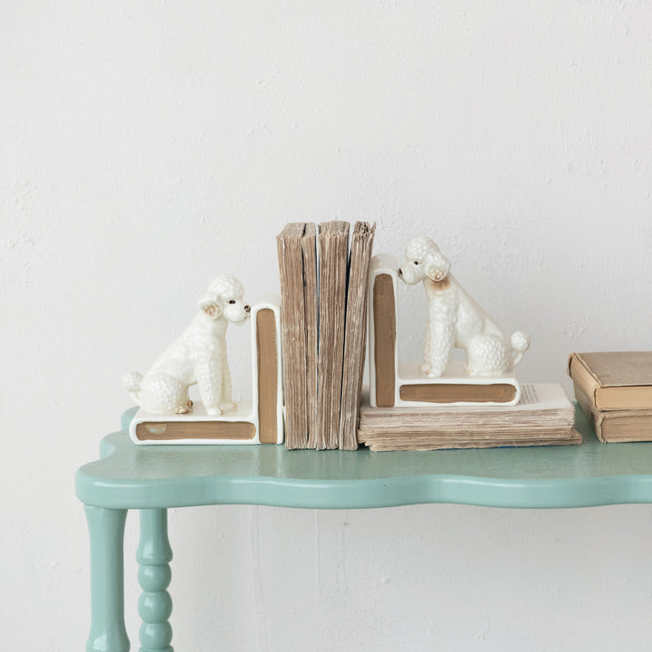 Hand-Painted Stoneware Vintage Poodle Bookends (Set of 2)