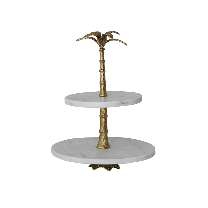 Marble 2 Tier Tray With Palm Tree Shaped Handle