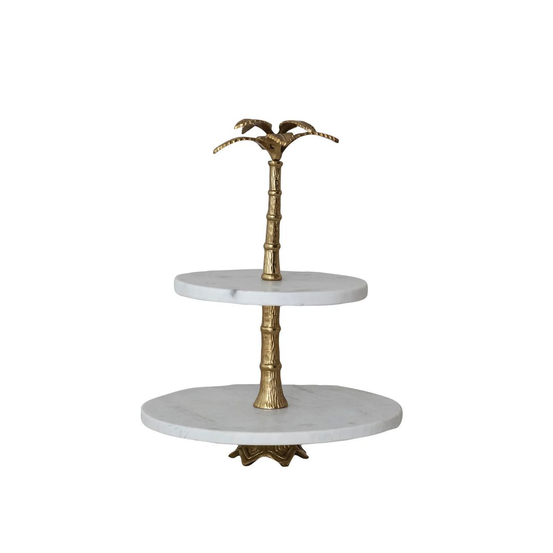 Marble 2 Tier Tray With Palm Tree Shaped Handle