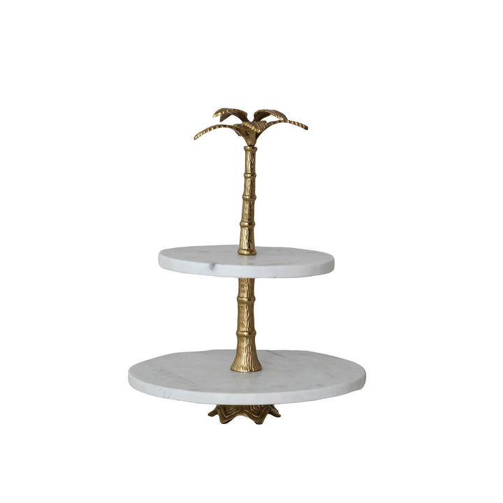 Marble 2 Tier Tray With Palm Tree Shaped Handle