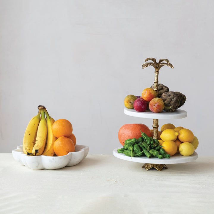Marble 2 Tier Tray With Palm Tree Shaped Handle