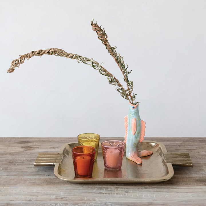 Palm Trees Hand-Blown Glass Tealight/Votive Holder - Pink