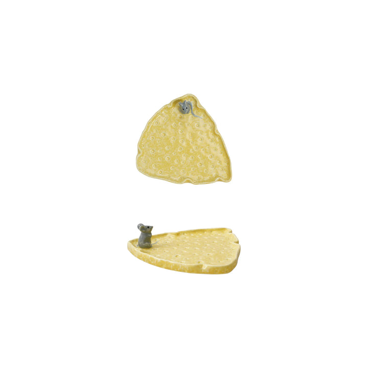 Stoneware Cheese Shaped Plate With Mouse