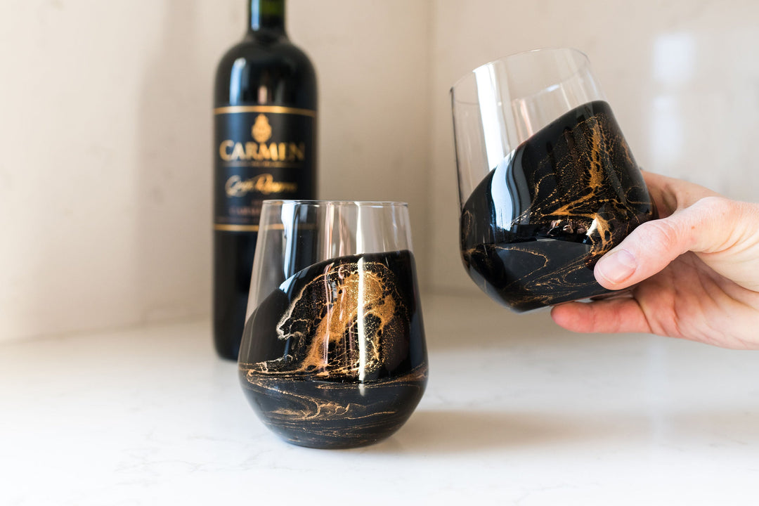 Resin Coated Entertaining Glasses - Black Ember