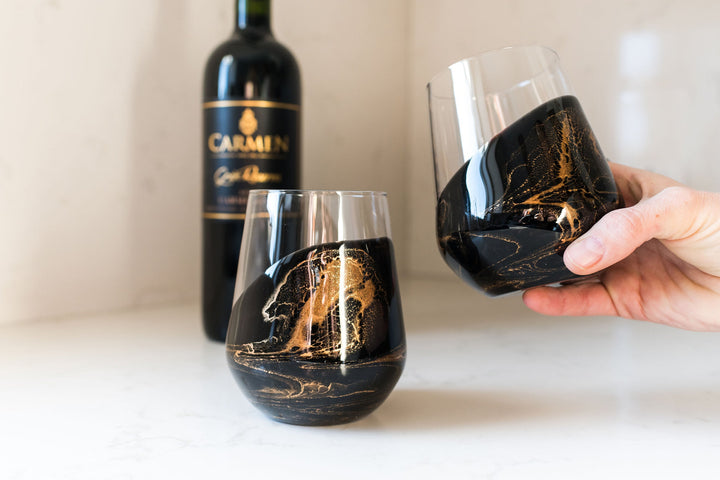 Resin Coated Entertaining Glasses - Black Ember