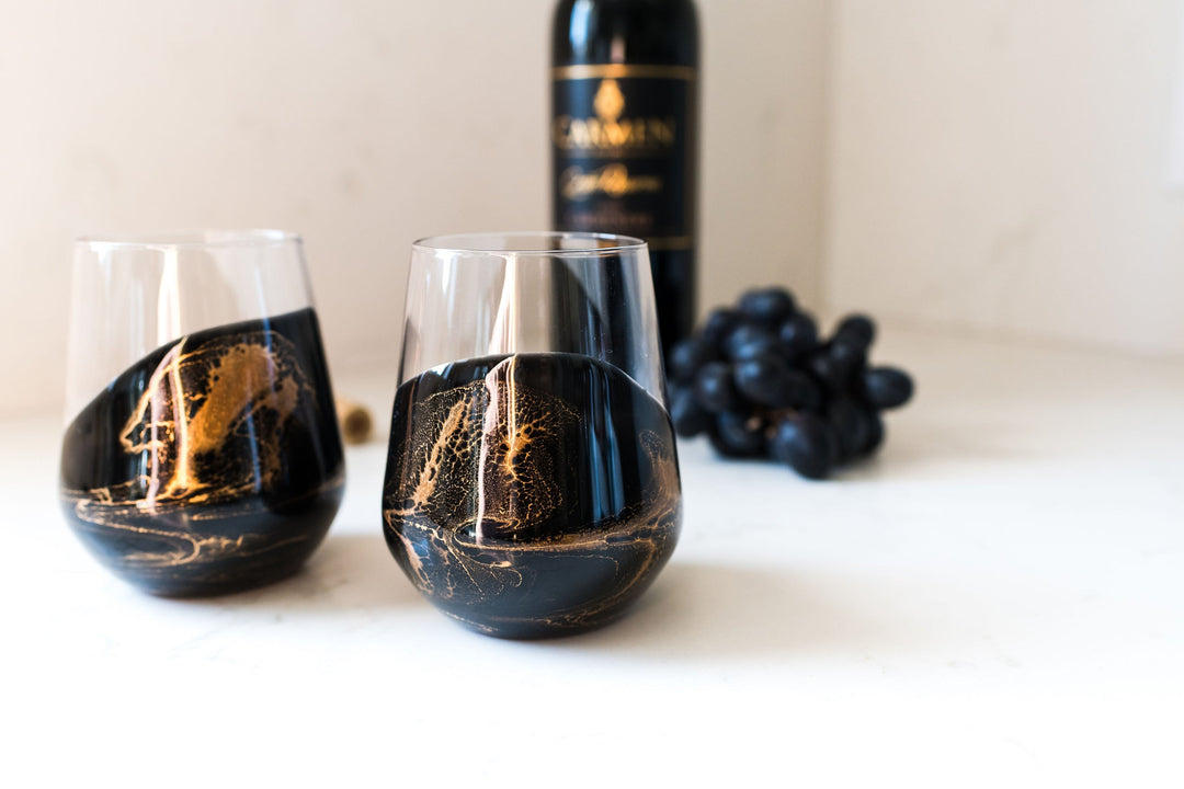 Resin Coated Entertaining Glasses - Black Ember