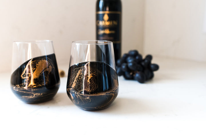 Resin Coated Entertaining Glasses - Black Ember