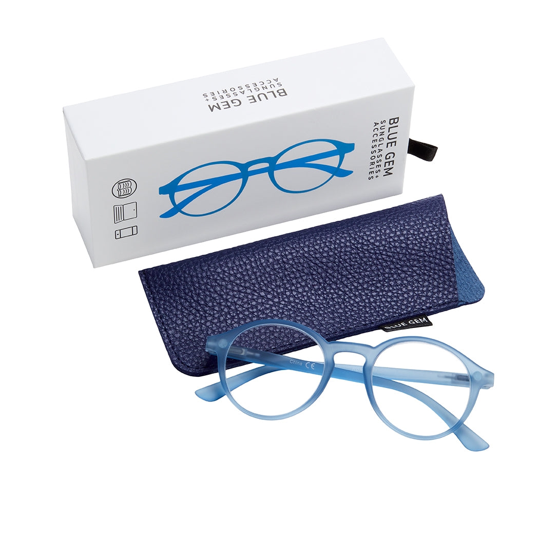 Soft Round Reading Glasses With Case - Blue