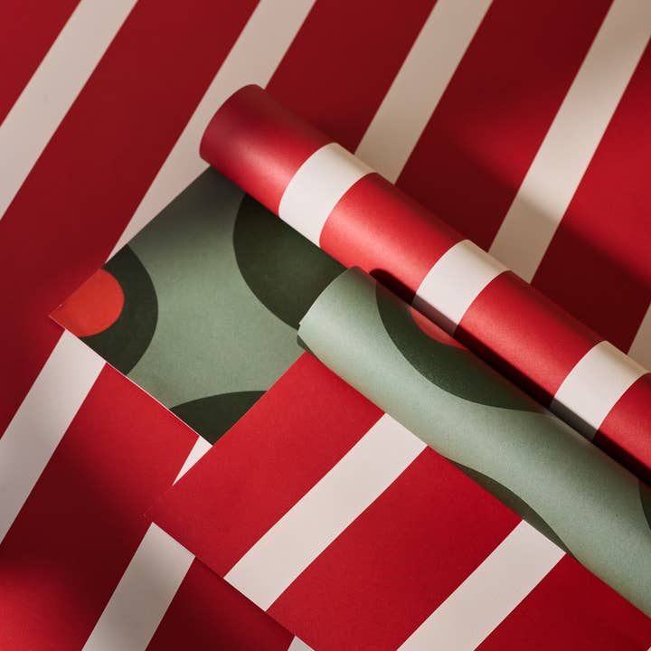 Olive & Red Stripe Double Sided Wrapping Paper