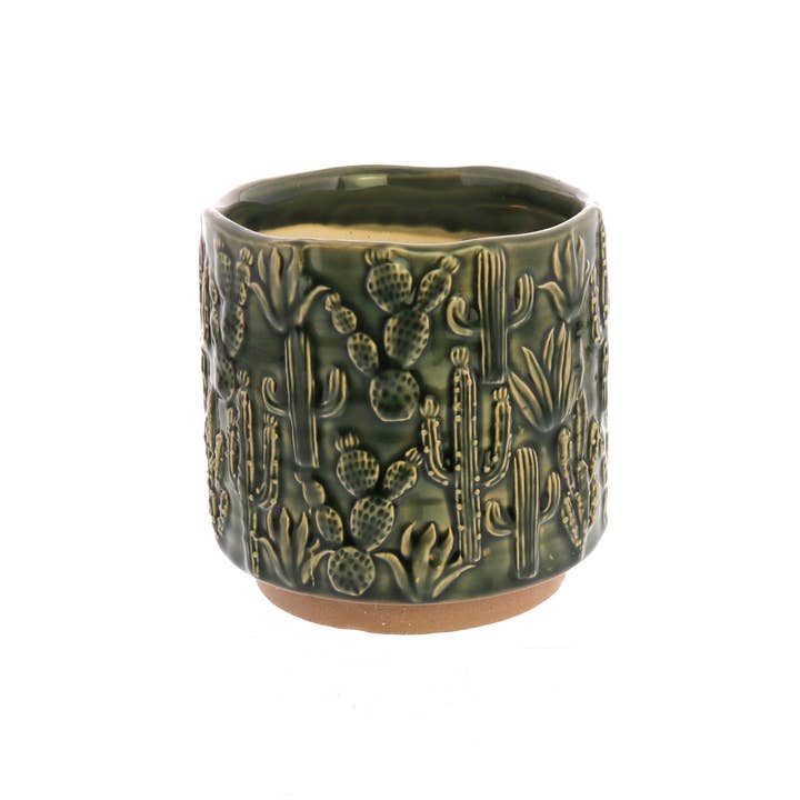 Cactus Motif Ceramic Cachepot - Small - Just Fabulous Palm Springs