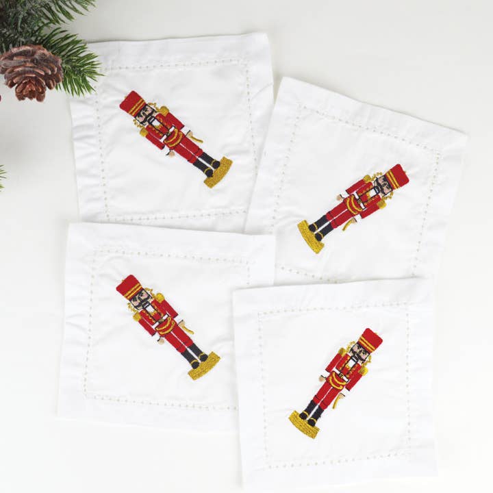 Nutcracker Embroidered Cocktail Napkin Box Set