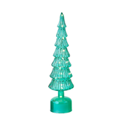 Revolving Lighted Glass Tree Table Top Piece - Green