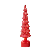 Revolving Lighted Glass Tree Table Top Piece - Red