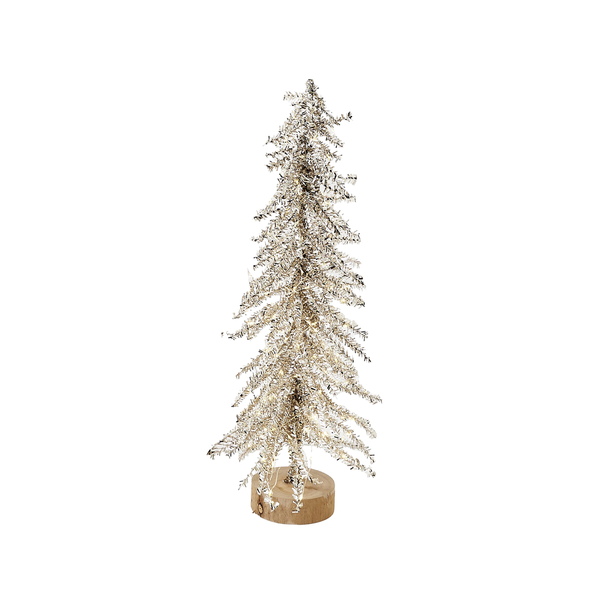 Lit Silver Tinsel Tabletop Tree - Small