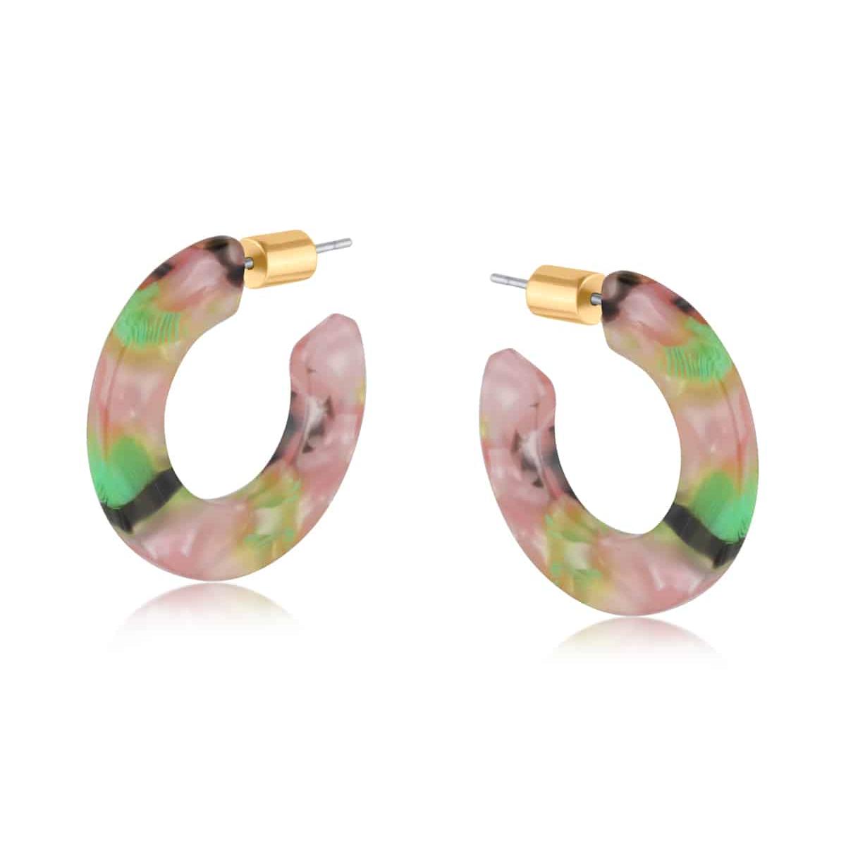 Ilona Flat Oval Hoop Resin Earrings - Pink - Just Fabulous Palm Springs
