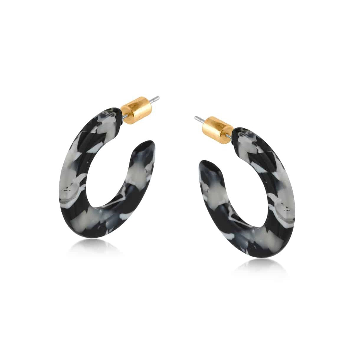 Hortense Thin Hoop Resin Earrings - Black/Grey/White - Just Fabulous Palm Springs