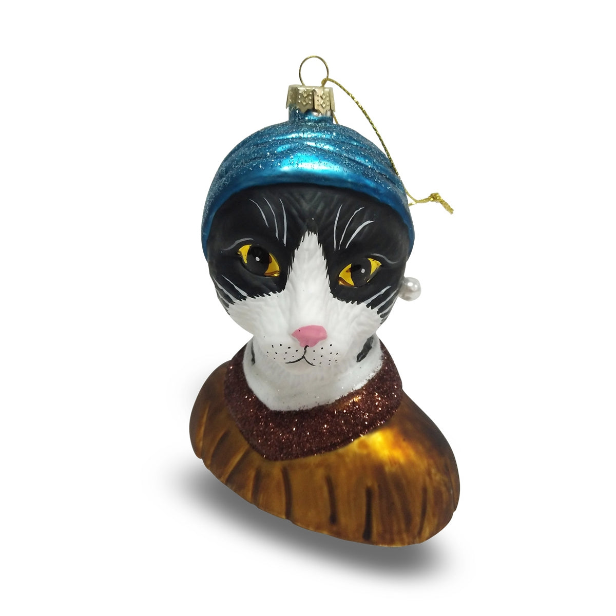 Tuxedo Cat With A Pearl Earring Ornament