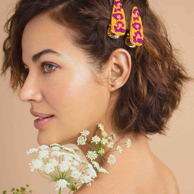Leopard Bright Beaded Hair Clips