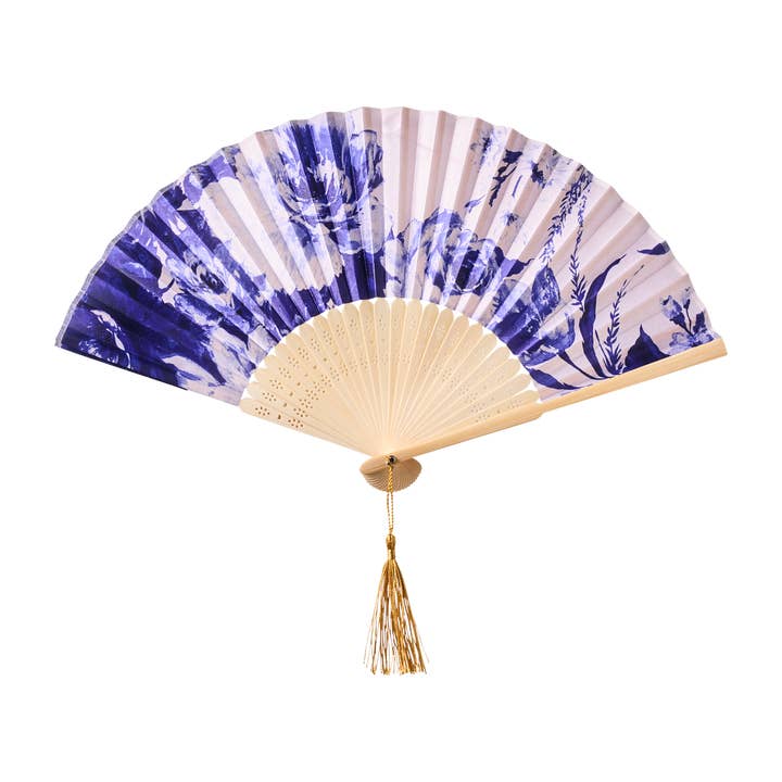 China Blue Booms Satin Fan