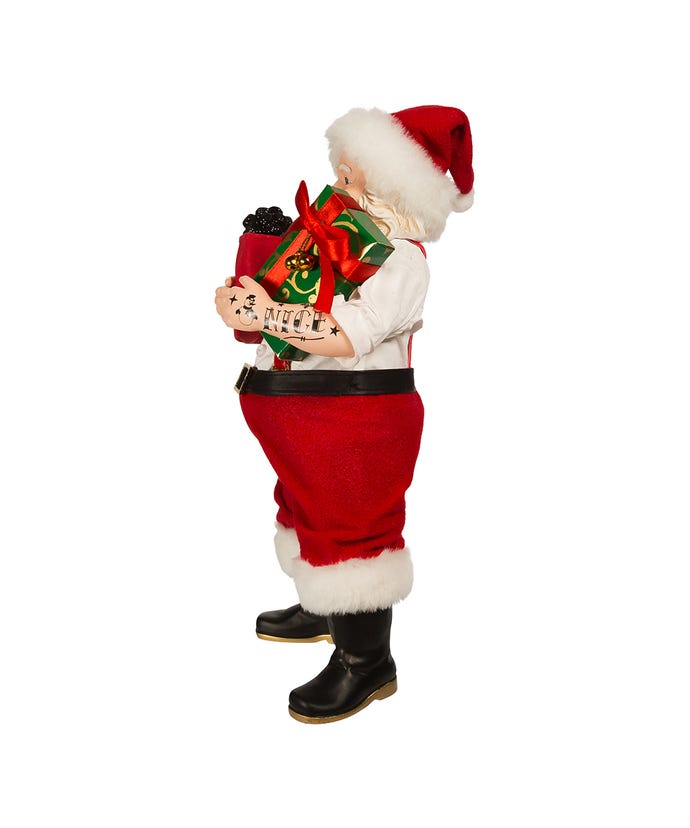 10.5" Fabriche Tattoo Santa With Gift Box