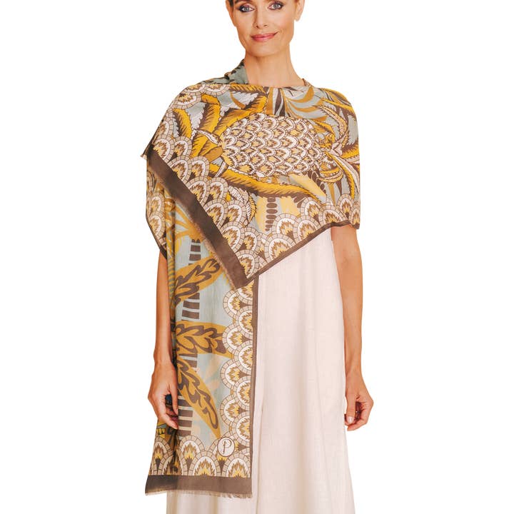 Patterned Palms Cotton Scarf
