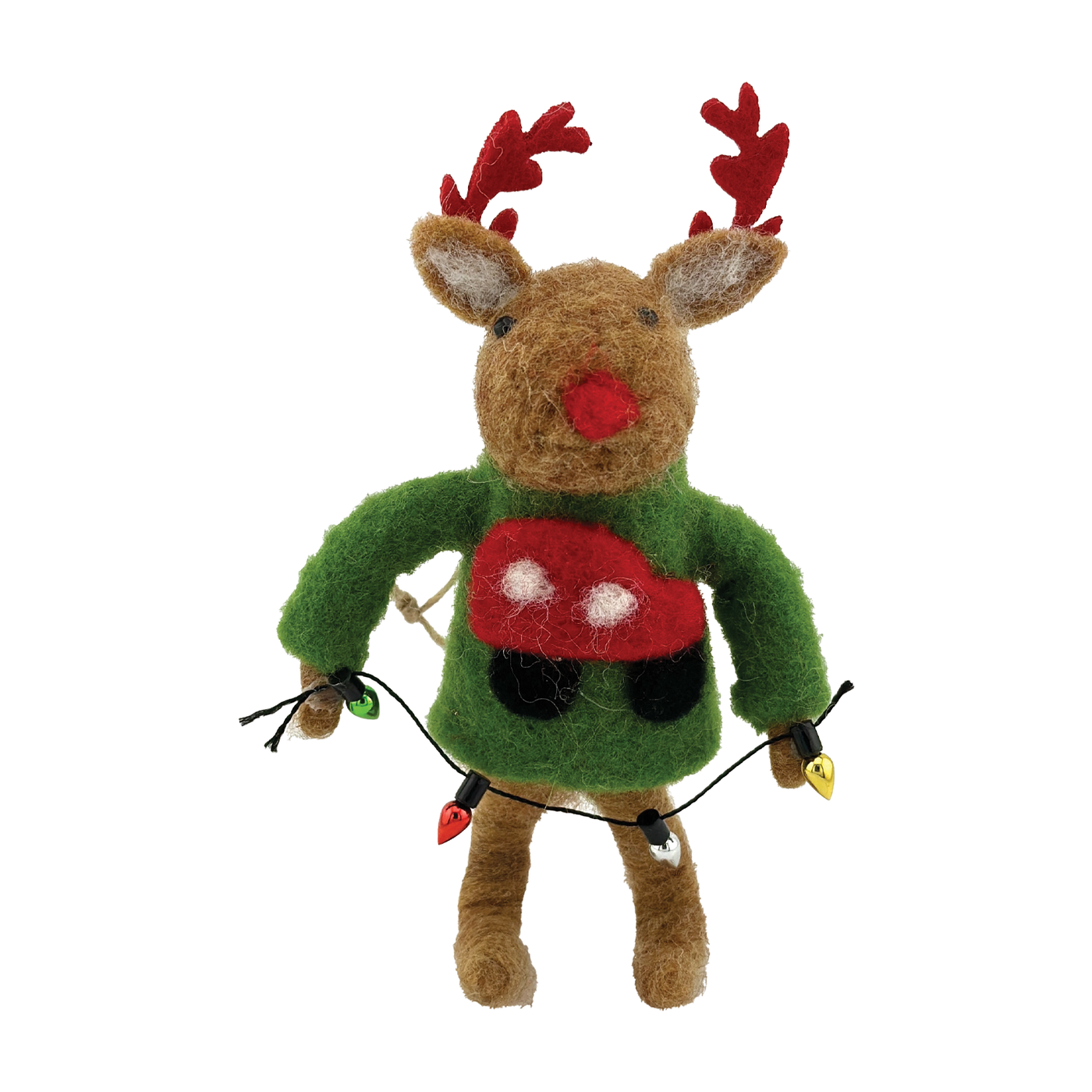 Felt Reindeer With Lights And Sweater Ornament