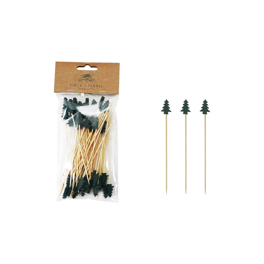 Bamboo Single Use Skewers With Tree Shaped Handles