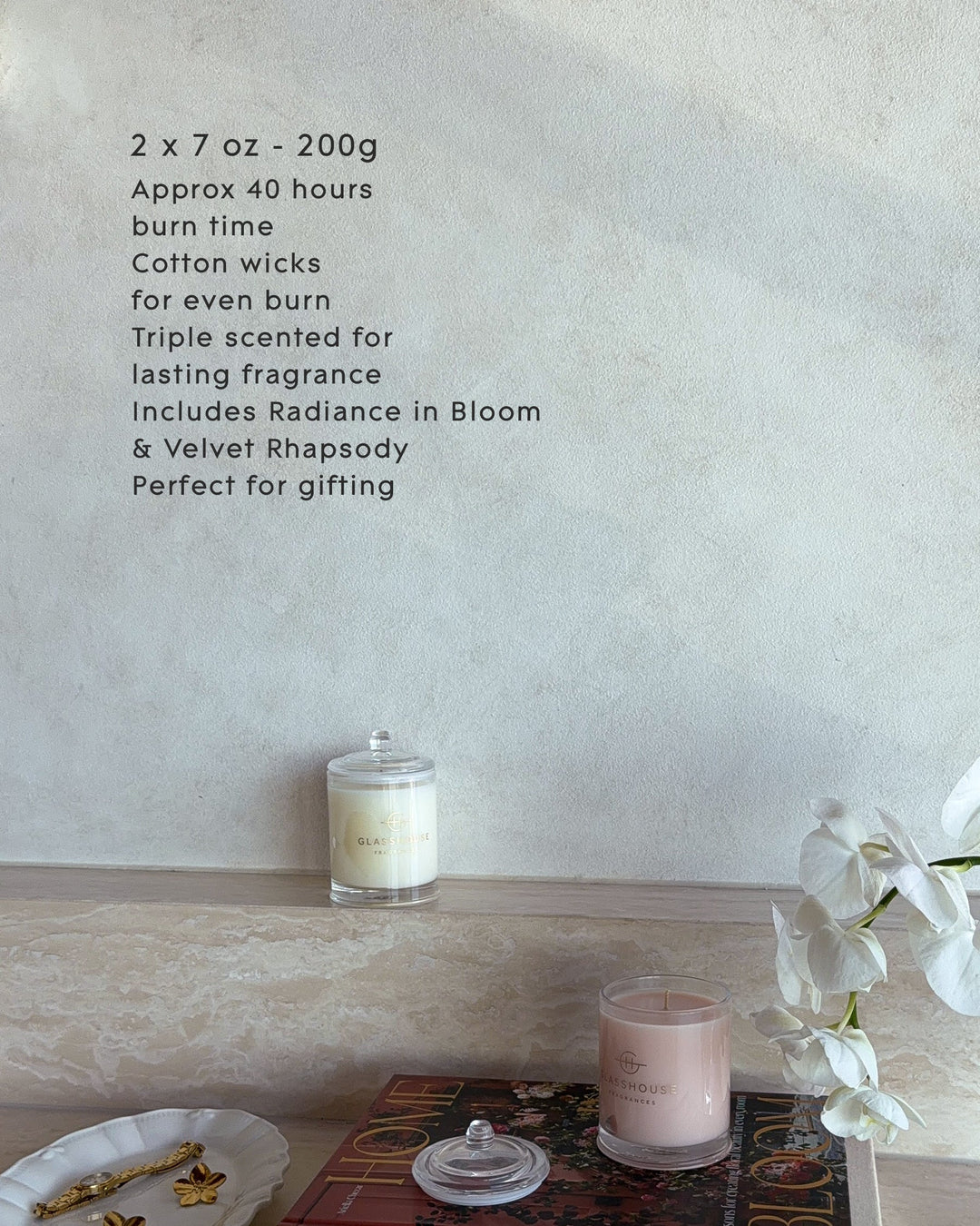 Glasshouse Fragrances Soy Candle Duo (2x200g Radiance In Bloom & Velvet Rhapsody)