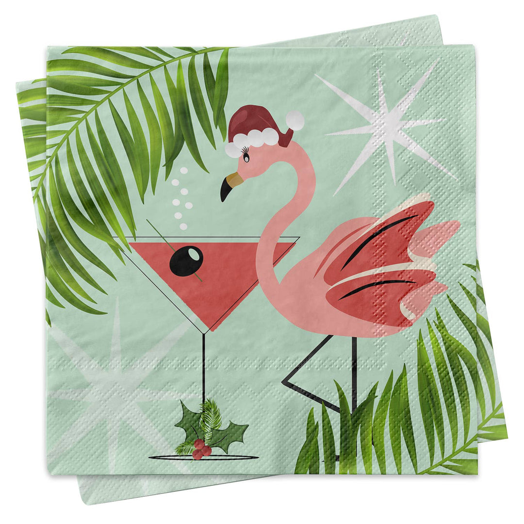 Flamingo Santa Martini Palm Holiday Cocktail Napkins
