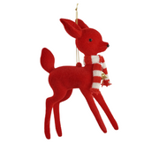 Flocked Deer With Scarf Ornament - Red
