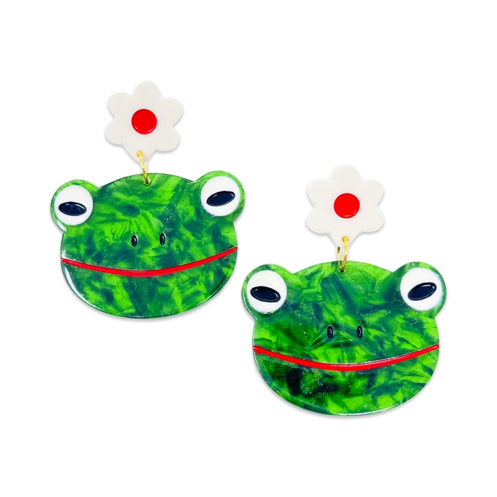 Frogs And Flowers Acetate Earrings