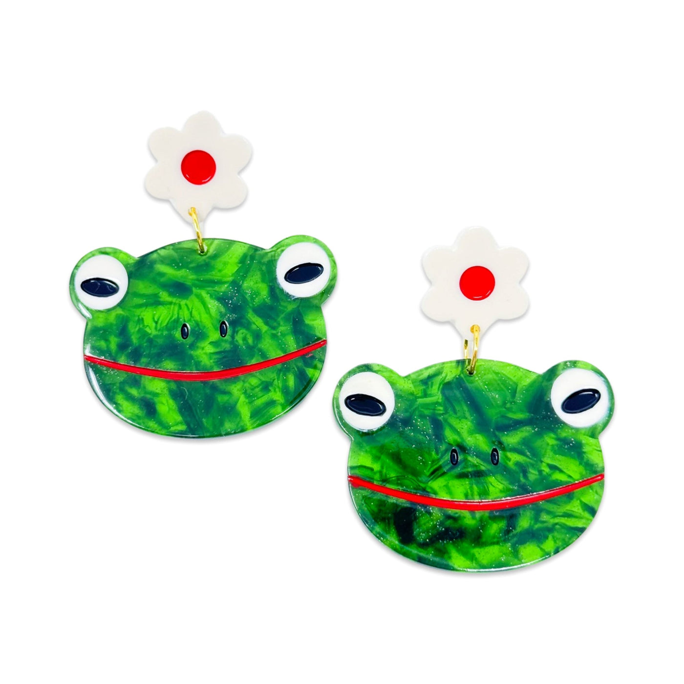 Frogs And Flowers Acetate Earrings