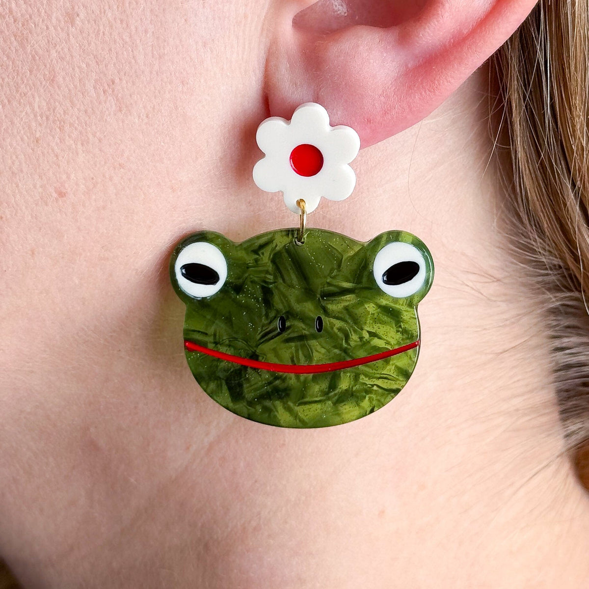 Frogs And Flowers Acetate Earrings