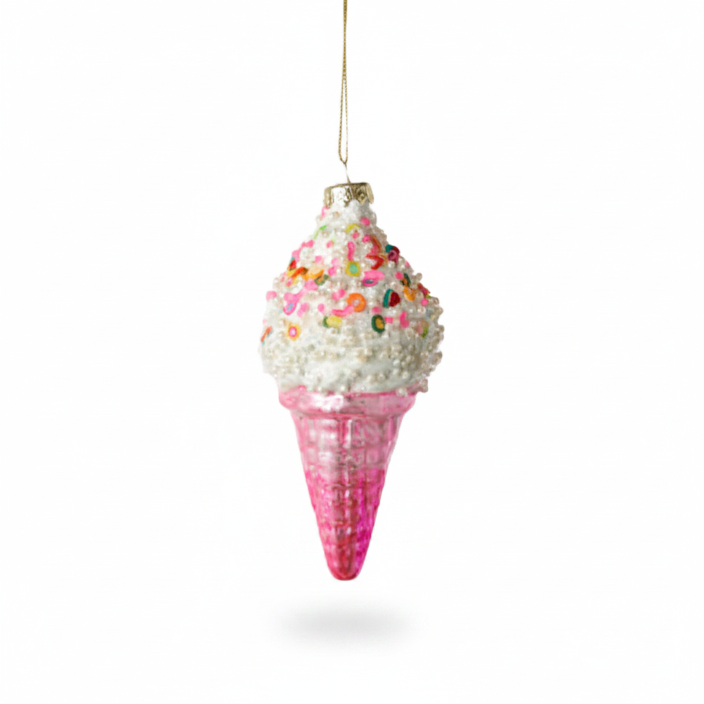 Ice Cream Cone Ornament - Pink