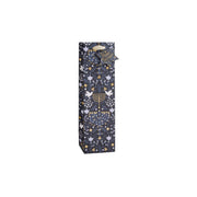 A navy gift bag with gold stars and menorah design, complete with metallic cotton ribbon handles and a 'To' and 'From' tag.