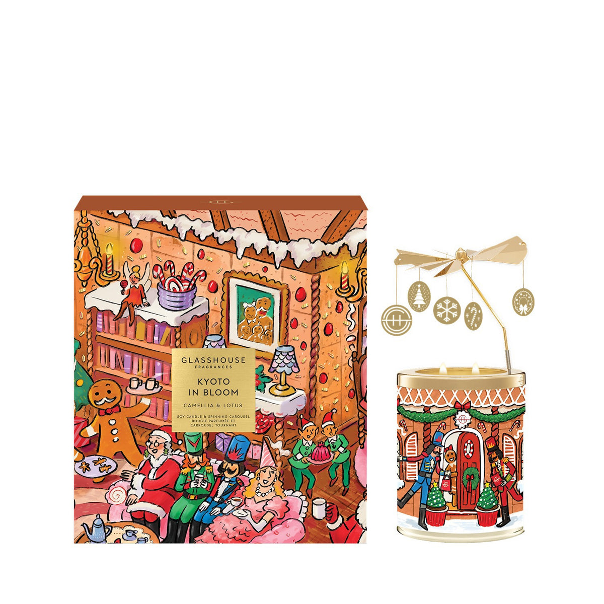Glasshouse Fragrances Kyoto In Bloom 13.4 oz. Triple Scented Candle With Spinning Carousel