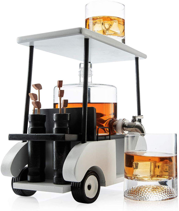 Golf Cart Decanter With Whiskey Glasses