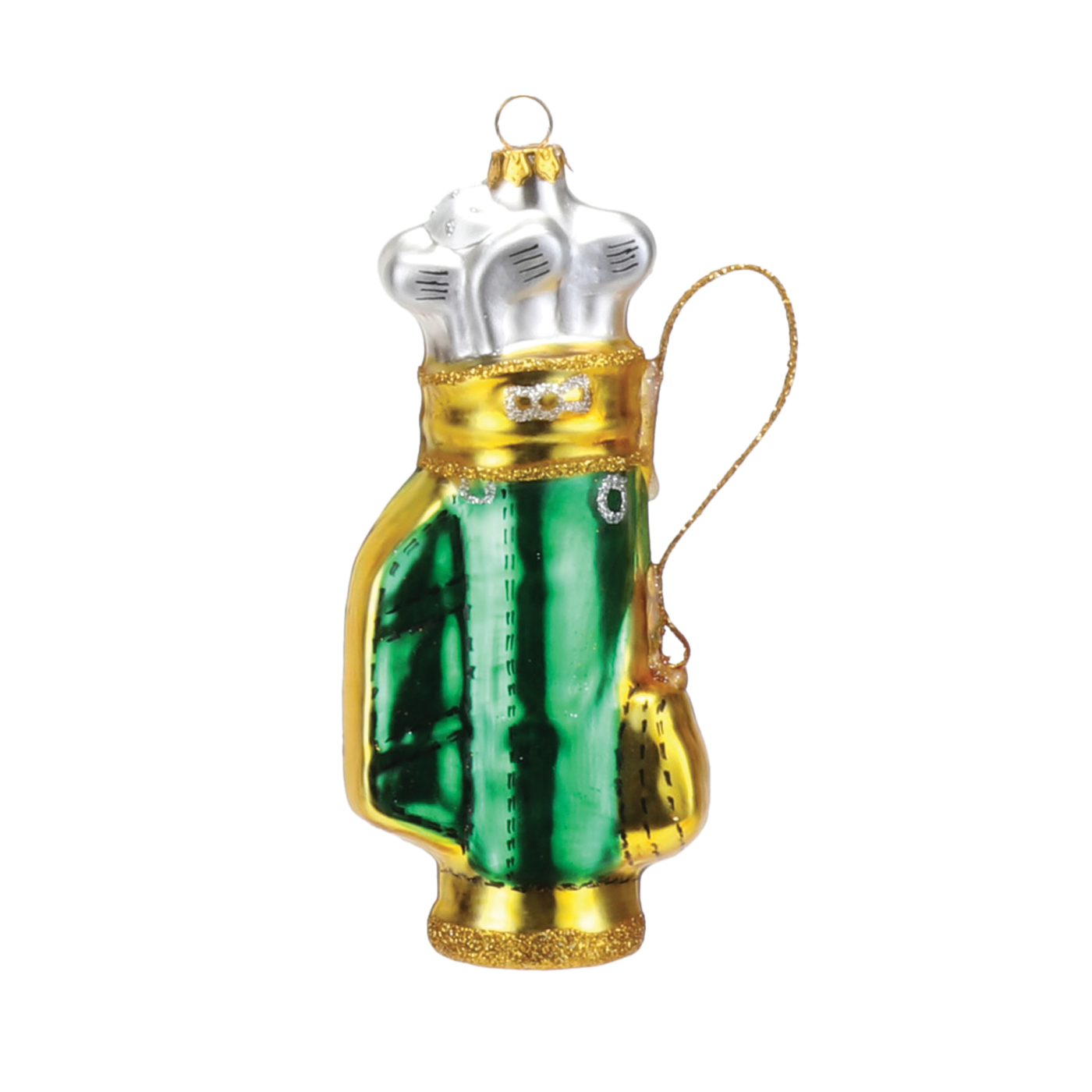 Golf Bag Ornament - Green With Gold Trim