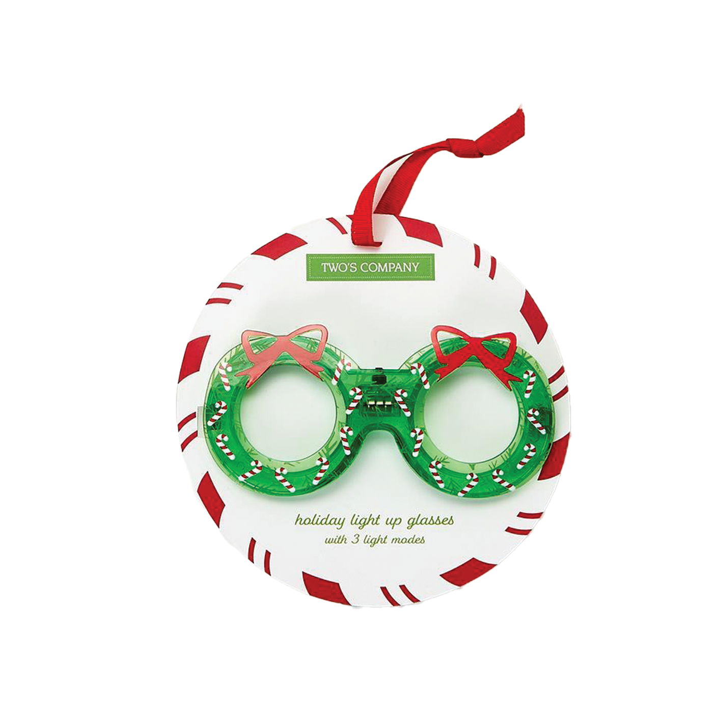 Holiday Cheer Light Up Novelty Glasses - Candy Cane Wreath