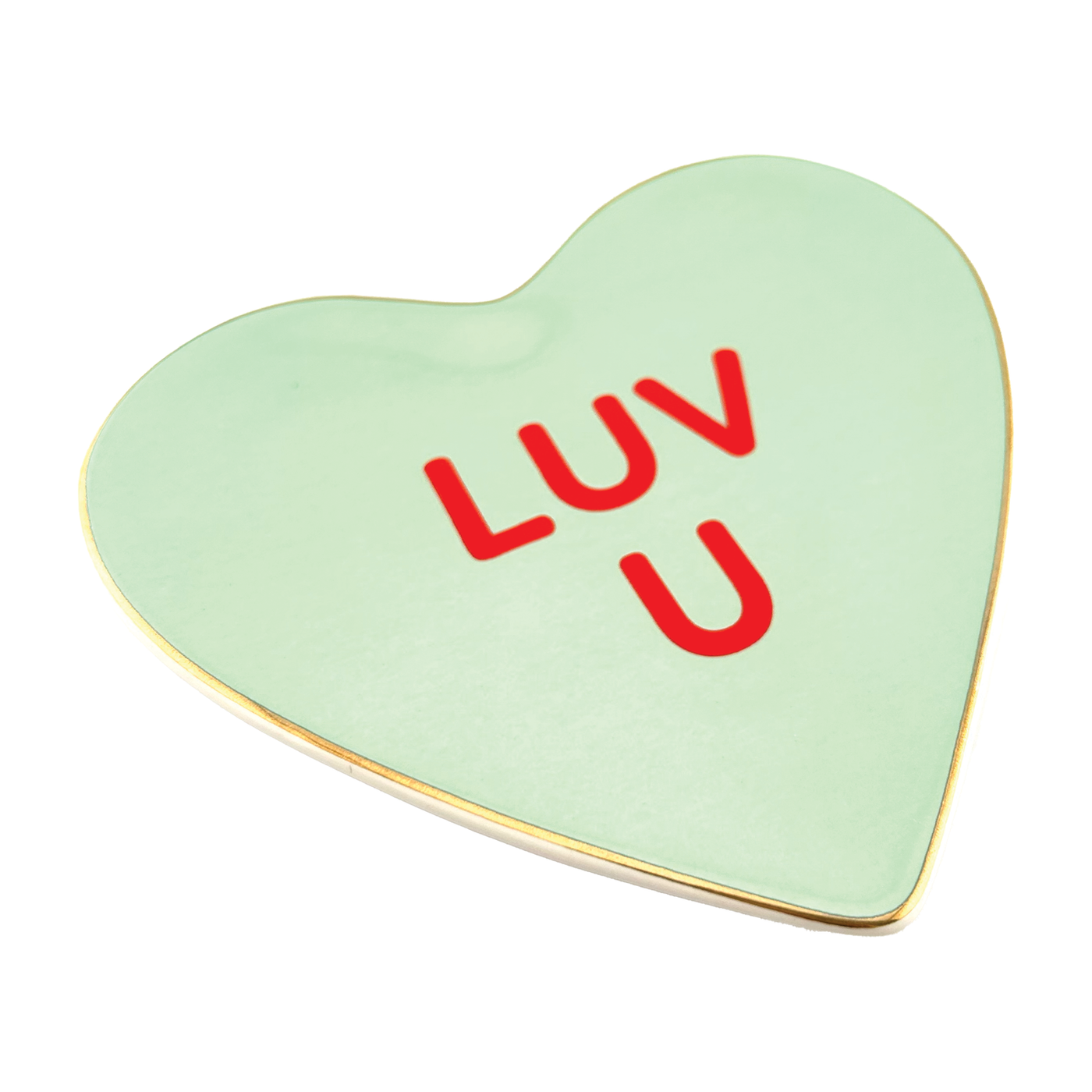 Conversation Candy Heart Trinket Dish - Green Luv U